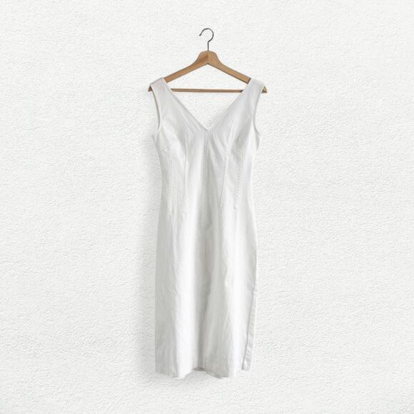 J.Crew Stretch Twill Corset Midi Dress in White - Picture 1 of 8